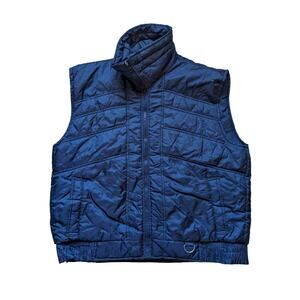 Mens Vintage David Michael Sleeveless Puffer Vest Size L Black Full Zip Collar